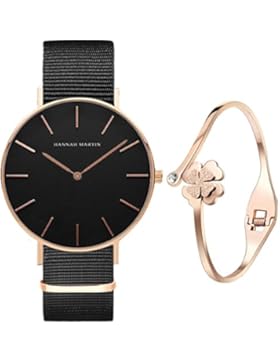 XLORDX Classic Damen-Armbanduhr Analog Quarz Schwarz Nylon Armband, 36mm Schwarz Silber Zifferblatt mit Elegant...