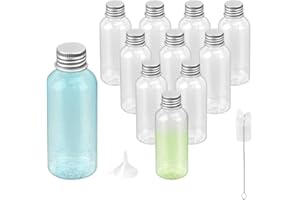 Corsehild 12 Pack Mini Alcohol Bottles 60ml Shot Bottles Miniature Reusable Empty Bottles Small Favour Bottles Plastic Juice Bottles Containers with Silver Screw Caps, Funnel, Brush for Wedding Party