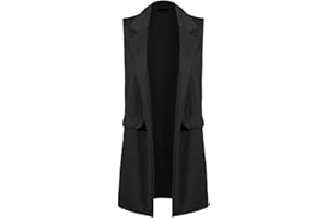 REAL LIFE FASHION LTD Women Long Duster Coat Ladies Waistcoat Smart Blazer Long Sleeves Belted Duster Coat Sleeveless Pocket Waistcoat Plain Winter Wear Blazer Coat