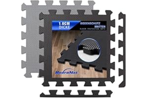 ‎BODENMAX BodenMax Bodenschutzmatte Fitness Unterlegmatte Sportmatten Turnmatte rutschfest Pool Puzzlematte Fitnessraum Fallschutzmatten | 30x30x1cm Schwarz | 108 Stück