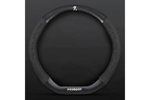 CAULO Cubierta Volante Coche para Peugeot 208 I 2012-2019, Funda Volante de Cuero de Microfibra, Antideslizante, Suave,Black-B