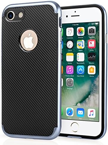 Centopi iPhone 7 Case, iPhone 8 Case - Carbon Fiber Design Tough Cover with Metallic Impact Protection Bumper For iPhone 7 (2016) &amp; iPhone 8 (2017) - Gunmetal Blue