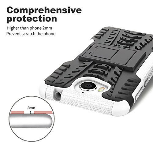 SMTR Huawei Y6 2017 Funda   Heavy Duty  H  brida Rugged Armor Case Choque Absorci  n Protecci  n Dual Layer Bumper Carcasa con pata de Cabra para Huawei Y6 2017 blanco