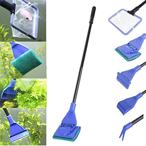 5 in 1 Aquarium Cleaning Tool Set: Fish Net, Algae Scraper, Sponge, Fork And Rake