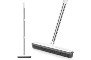 JIUNENG Balai en Caoutchouc de Silicone Blanc à Long Manche Anti-Rayures, pour Enlever Les Poils d'animaux de Compagnie, pour Les Sols, Les Tapis, Les Carreaux, Les Fenêtres et Le Jardin