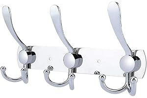 LYLIN Perchero de Pared, Perchas de Acero Inoxidable Montaje en Pared, Ganchos de Perchero para Dormitorio Baño y Cocina (9 Gancho, 1Pcs, Plateado)