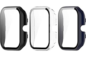 Chofit Etui kompatybilne z Amazfit GTS 4 Mini osłona ekranu, etui ochronne z PC, folia ze szkła hartowanego HD, do smartwatcha GTS 4 (czarny + biały + niebieski)