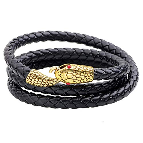 Preisvergleich Produktbild MHOOOA Punk Rock Multilayer Wickelarmbänder Armreifen Lederarmband Herren Schlangenkopf Herren Edelstahlarmbänder