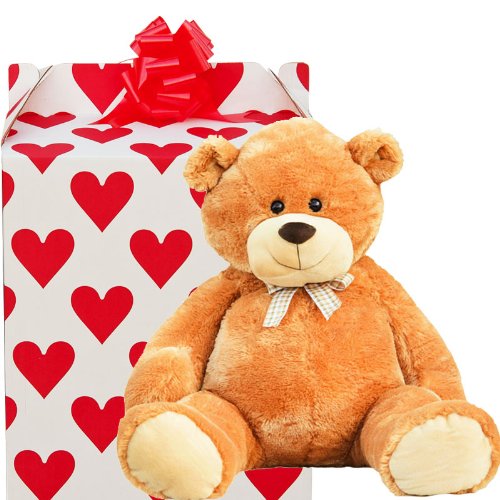 Mr. Huge Ted In Heart Covered Box | Brown Teddy Bear 90cm approx.