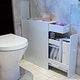 Marko Slimline Organiser Bathroom Cupboard Cabinet White Wooden Toilet Roll Storage ()