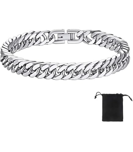 Set 2 Bracciali Uomo Catena Cubana In Acciaio Inox 316L – Larghezza 8 Mm, Lunghezze 19-23 Cm, Regalo