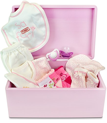 Baby Erinnerungskiste aus Holz zur Geburt für Mädchen – Kiefer Rosa Lackiert – ca. 30 x 20 x 14 cm – Venkon - 7