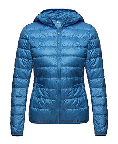 Women's Hooded Packable Ultra Light Weight Down Coat NLM(Acid Blue,Medium)