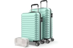 NUMADA-Juego de Maletas Rígidas 3pzs. Maleta Cabina 53cm, Maleta Mediana 63cm y Neceser. Set de Maletas de Viaje ABS Eco Friendly, 4 Ruedas Dobles, Resistentes, Ligeras y Seguras (Verde)