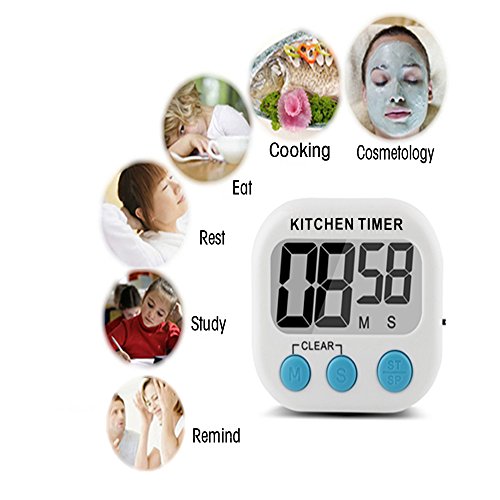 Giancomics® Küchentimer mit AAA Batterie, Groß LCD Display und Magnet Erinnerung Alarm Stoppuhr für Kochen, Backen, Spiele, Sport, Yoga und Büro (Blau-Lautstärkeeinstellung) - 6