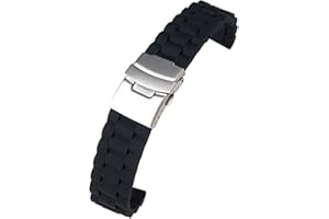 CUTEFLY Black Silicone Waterproof Diving Watchband Strap Deployment Clasp 18mm