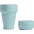 STOJO On-The-Go Collapsible Coffee Cup - 12oz / 355ml - Reusable & Foldable Silicone Travel Mug with Lid - Portable, Pocket Size - Dishwasher Safe - Aquamarine