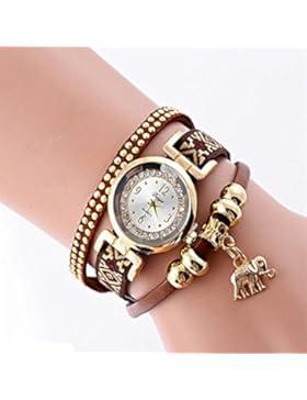 SSITG Damen Uhr Wickelarmband Quarzuhr Armbanduhr Analog Lederband Elefant Anhänger Uhr Watch Geschenk gift