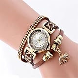 SSITG Damen Uhr Wickelarmband Quarzuhr Armbanduhr Analog Lederband Elefant Anhänger Uhr Watch Geschenk gift