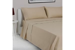 LARA MORADA - Set Completo Lenzuola Matrimoniali, 100% Cotone, Made In Italy, Tinta Unita, Per Letto Matrimoniale 2 Posti, Beige