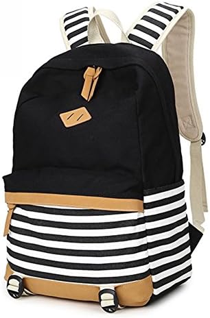 Canvas Lightweight Student Shoulder Backpacks Bags for Women Girls School Bags Vintage Backpack (Black)