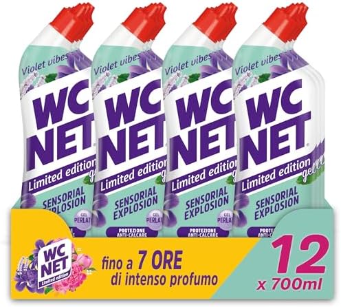 Wc Net - Limited Edition Violet Vibes, Detergente Liquido per Sanitari, Essenza Iris Viola e Patchouli, Prevenzione Calcare e Igienizzante per WC, 700 ml x 12 Confezioni