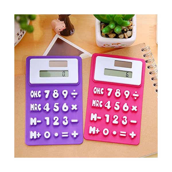 Alxcio 8 Digits Basic Calculator, Solar Powered Soft Lightweight LCD Screen Silicone Pocket Calculator Green Office Stationery - Image 5