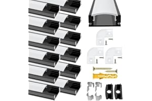 ‎CHESBUNG Schwarz LED Streifen Profil U Form, 12 Pack Aluminium Kanal Schwarz Schiene Eckprofil mit Milchiger Weißer Abdeckung, Endkappen, Montage Clips und 90 Grad Eckverbindern für LED Streifen Light Diffusor
