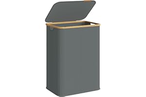 SONGMICS Cesto Portabiancheria con Coperchio, Porta Biancheria a 2 Scomparti Pieghevole, Tessuto Oxford, Telaio in Bambù, Lavanderia, 140 L, 52 x 38,5 x 70,5 cm, Grigio Ardesia LCB519GN01