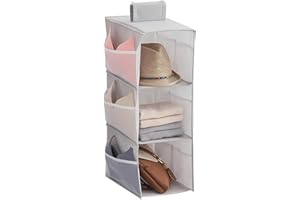 QUMENEY Armoire de rangement suspendue avec poches latérales - Organiseur de vêtements - Peu encombrant et pliable - Pour chambre à coucher - Gris