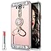 Produktbild Spiegel Hülle für LG G5,LG G5 Schutzhülle Bling Strass,Hpory Fashion Luxus Spiegel Glänzend Glitzer Kristall Ultra Thin Crystal Rotierendem Ring Fingerhalterung Ständer Halter Überzug Mirror Sparkle Pailletee Bling Strass Diamanten Silikon Perfekter Hülle für Mädchen Frauen Silicone TPU Protector Bumper Anti-Staub Anti-Kratzer Telefon Tasche Handytasche Schutzhülle für LG G5-(Roségold)