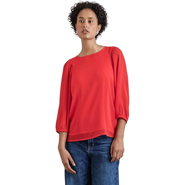 Street One Damen Tunika - Chiffon Bluse Mit Raffungen & V-Ausschnitt