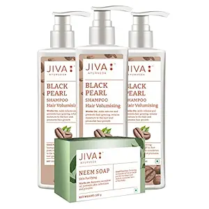 Jiva Black Pearl Shampoo (200 ml) Pack of 3 with Neem Soap Single Free