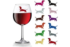 Houhounb Silicone Glass Markers Dog Wine Glass Markers Reusable Drink Glass Markers Tea Bag Holder 12 Pack Cute Dachshund Wine Glass Marker for Party Glass Marking PVC, Polyvinyl Chloride