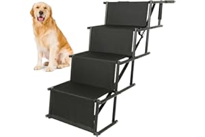 DDMINE Rampa per cani, scala per cani grandi e piccoli cani, corrimano per cani, corrimano pieghevole per auto, divano o letto, antiscivolo, carico fino a 80 kg (nero)
