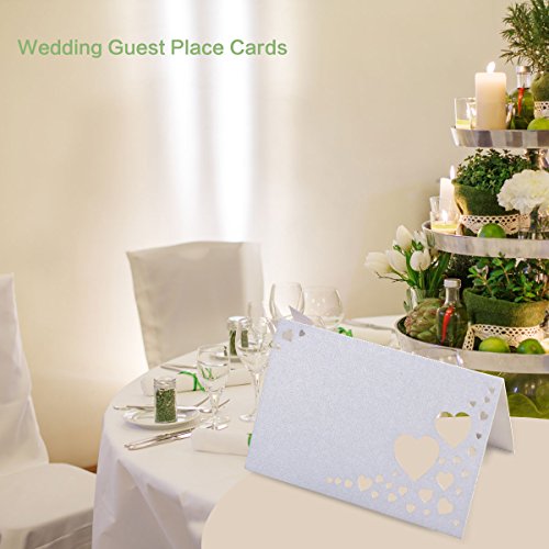 ULTNICE 50 Stück Herz hohlen Name Ort Karten Tischkarten Hochzeit Gast für Hochzeitsfeier - 9