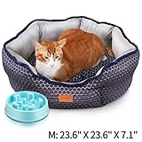 Panier Chien, Lit pour Chien et Chats, Lit Pour Animaux de Compagnie avec Coussin Amovible Doux, Canapé-lit Pour Chats et Petits et Moyens Chiens (M: 60 * 60 * 18 cm) + Gamelle Anti Glouton Chien