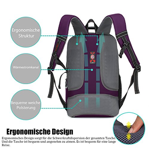 CoolBELL 18,4 Zoll Rucksack Laptop Tasche Reise Rucksack / wasserdicht Wandern Knapsack / Schützende Tagesrucksack passen 15 – 17,3 Zoll Laptop für Dell / HP / Lenovo / Macbook / Acer / Herren / Damen(Violett) - 6