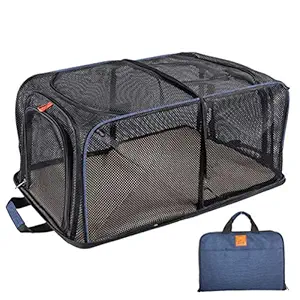 SMONT Collapsible Soft Sides Pet Crate for Medium Cats Small Dogs & Rabbits,Pet Car Travel Carrier,Indoor & Outdoor Pet House Blue
