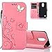 Produktbild EMAXELERS LG K4 2017 Hülle Glitzer Leder Flip Case Wallet Lederhülle Schale Brieftasche Standfunktion und Karte Halter Etui Kartenfächer Tasche Etui für LG K4 2017,Diamond Pink Pure Butterfly