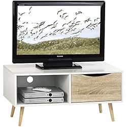 IDIMEX Meuble Banc TV Imperia avec 1 Compartiment Ouvert et 1 tiroir Style scandinave, décor Blanc Mat et chêne Sonoma