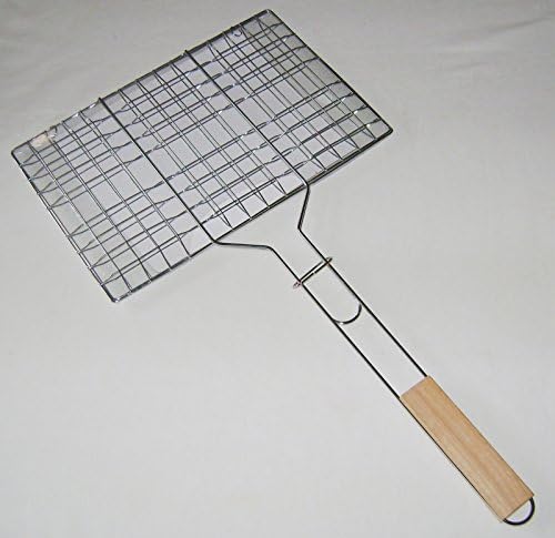 SystemsEleven BBQ BARBECUE MEAT BURGER FISH LONG HANDLE HOLDER GRILL RACK BASKET FOLDING STAND (Large Grill)