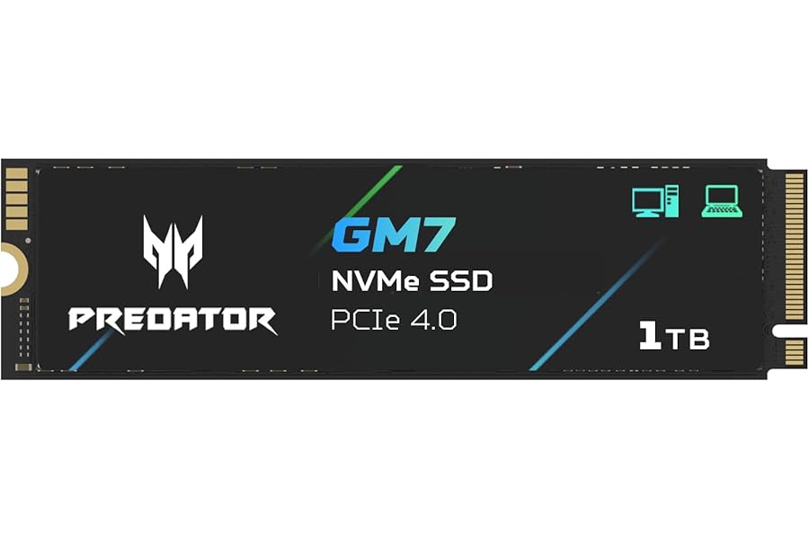 acer Predator GM7 1TB SSD, M.2 2280 PCIe Gen 4 x4 NVMe 2.0, Read Speed Up to 7200 MB/s, Internal PC Solid State Drive for Laptop, Desktop and PS5 - BL.9BWWR.118
