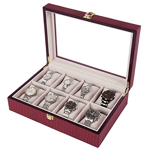 Songmics Uhrenbox für 8 Uhren Uhrenkasten mit Glasfenster JWB08R - 3