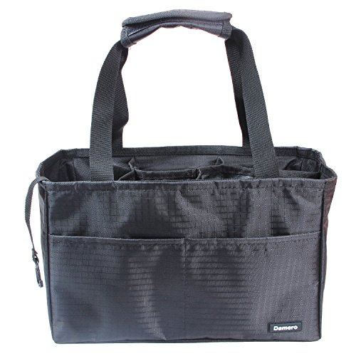 Damero Insert Organiser (Sewn to the Bottom) for Women's Handbag / Purse / Nappy Bag / Backpack with Handles (Black)
