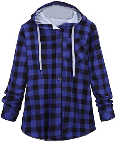 EKU Women Contrast Plaid Oversized Long Hoodies Sweatshirts XL 4