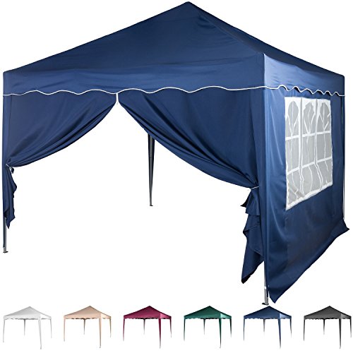 Faltpavillon 3x3 m mit 2 Seitenteilen, WASSERDICHT, Farben wählbar, inkl. Tragetasche + Zubehör, versiegelte Nähte, DIN ISO zertifiziert, Weiß Champagner Blau Grün Burgund Rot Anthrazit Schwarz