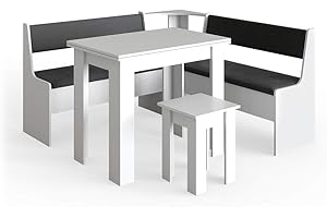 Vicco Conjunto con Banco esquinero Roman, Blanco/Antracita, 150 x 150 cm con Mesa