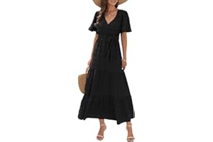 Wantonfy Femme Robe Casual Robe Maxi D'été Casual Chic et Bohème Robe V Élegante Taille Haute Robe