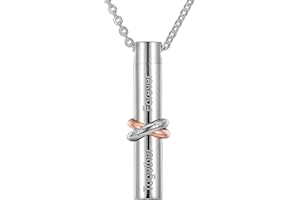 HooAMI Cremation Urn Necklace Together Forever Stainless Steel Memorial Keepsake Cylinder Pendant for Ashes